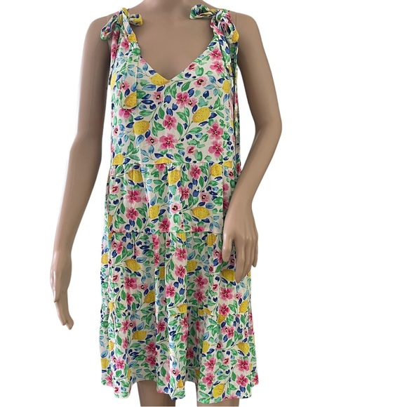 French Grey  Floral Print Sleeveless Summer Dress Empire Waist & Shoulder Ties M - Picture 10 of 15